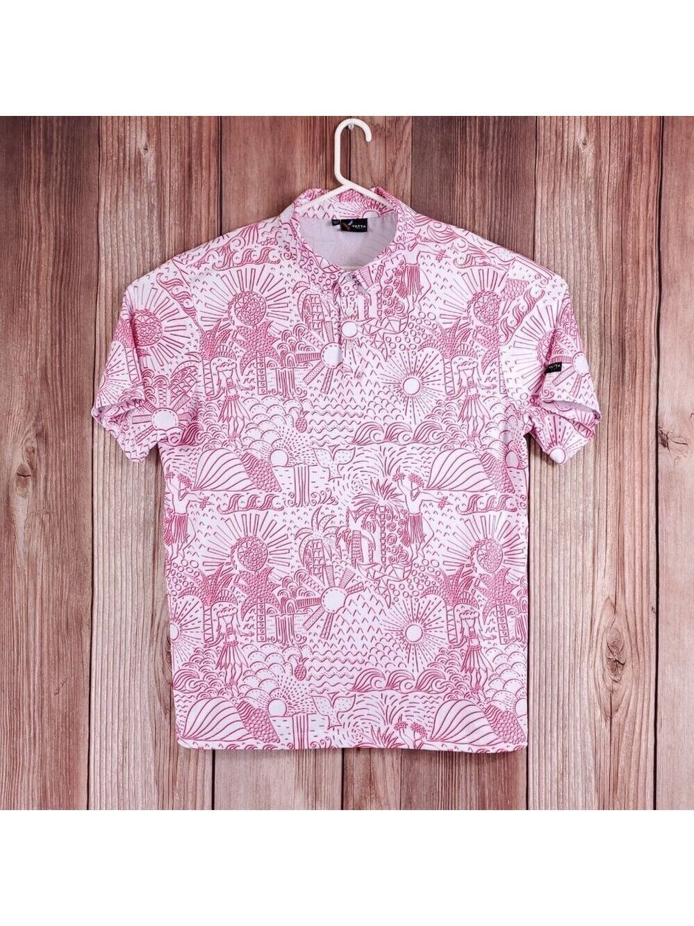 Yatta Golf Mens XXL Shaka Life Hawaiian Tropical Hula White Red Pink Polo Shirt
